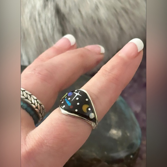 Sold ❤️ Navajo galaxy starry nights inlay sterling silver ring - Picture 3 of 9